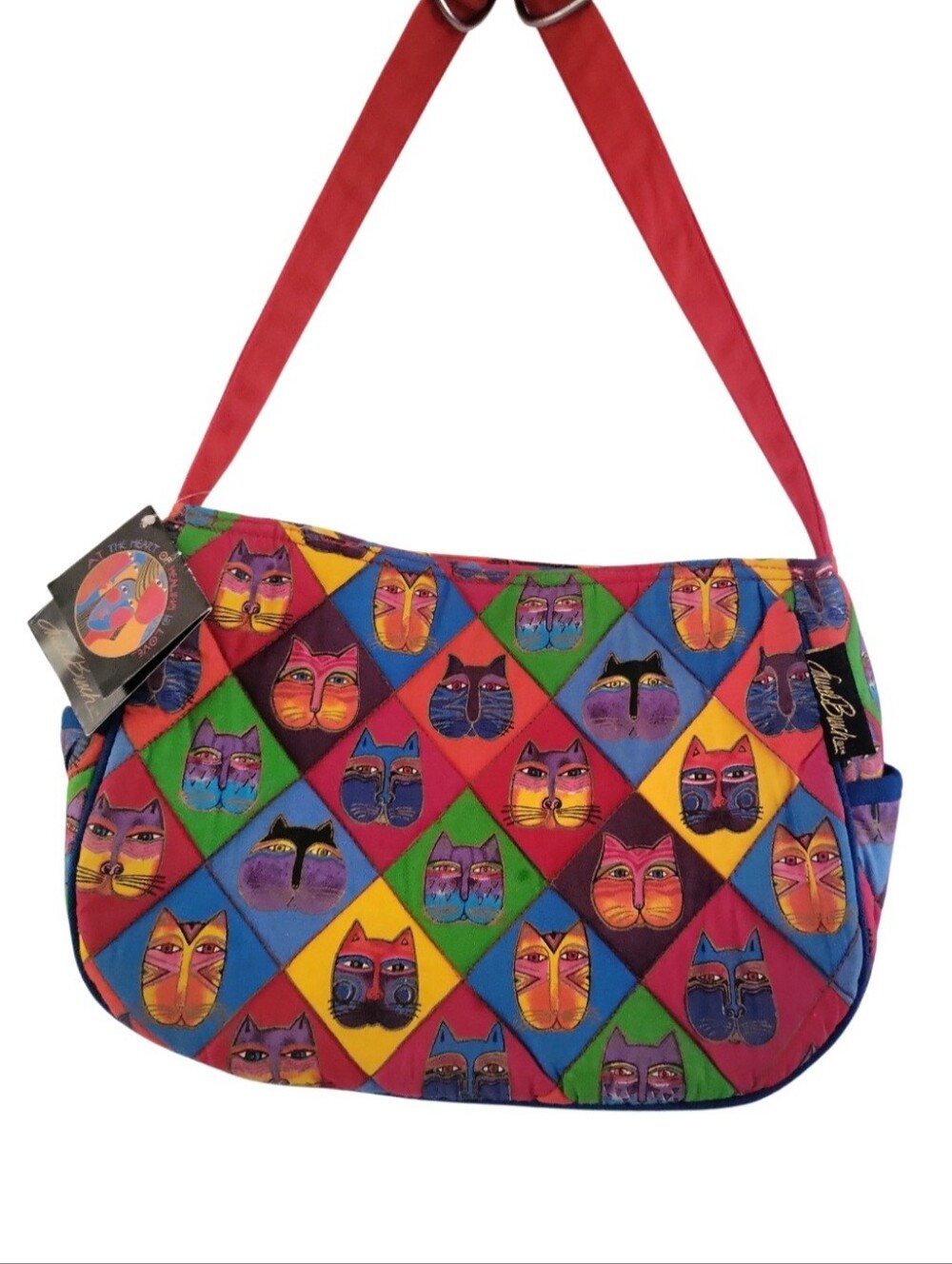 Vintage Laurel Burch Whimsy Feline Cat Face Quilted Top Handle Purse NWT - Picture 5 of 13